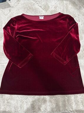 Vintage Women’s 3/4 Dark Red Velvet Top Sz Xl